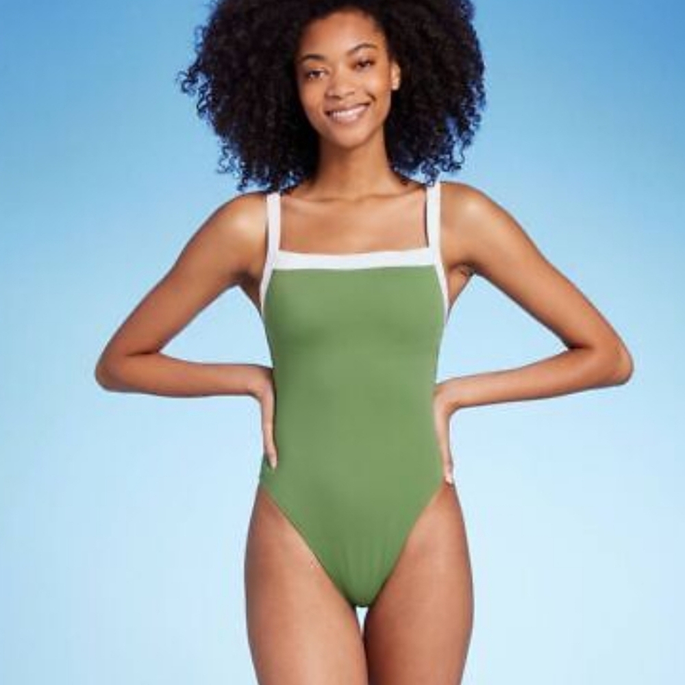 Shade & Shore Green One-Piece with White Trim